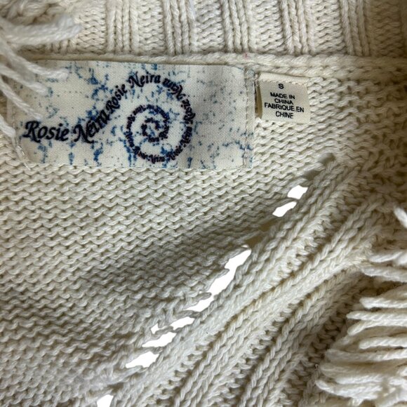 Rosie Neira Anthropologie Shaggy Knit Women's Cardigan Sweater Cream - Size S - Picture 4 of 7